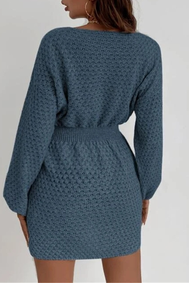 Casual Hook Flower O Neck Waist Skirt Dresses - Fashionpara