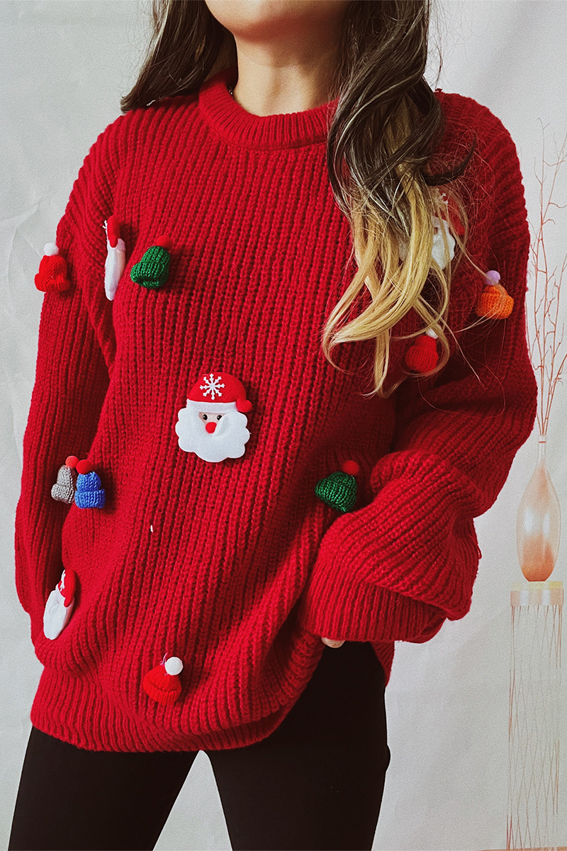 Florcoo Casual Santa Claus Patchwork Sweater for Christmas