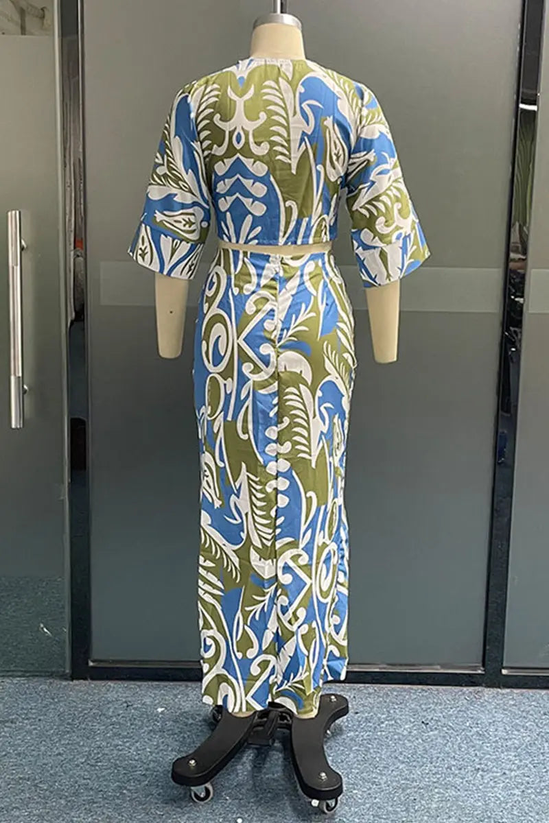 Sexy Casual Vacation Floral Print Slit V Neck Half Sleeve Two Pieces  Fashionpara