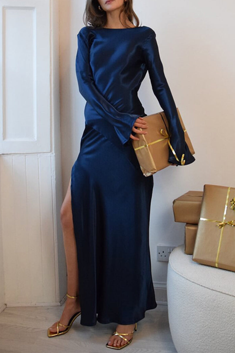 Sexy Backless Slit O Neck Long Dresses(4 Colors) - Fashionpara