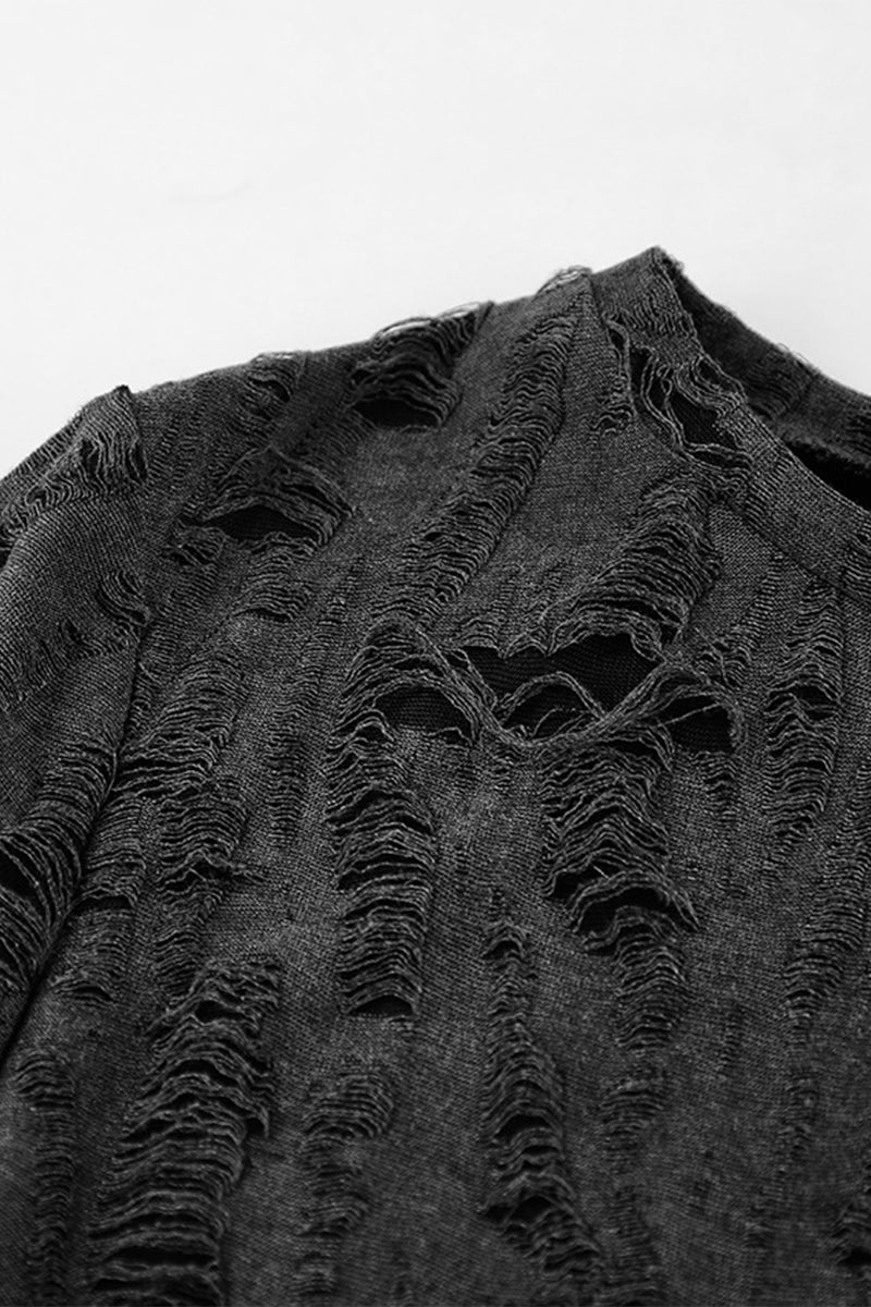 Casual Street Ripped Distressed O Neck Wrapped Skirt Dresses - Fashionpara