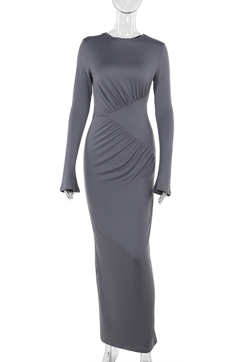 Elegant Ruched O Neck One Step Skirt Dresses - Fashionpara