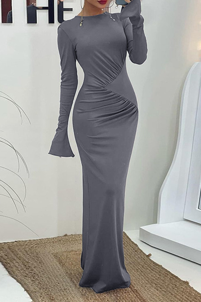 Elegant Ruched O Neck One Step Skirt Dresses - Fashionpara