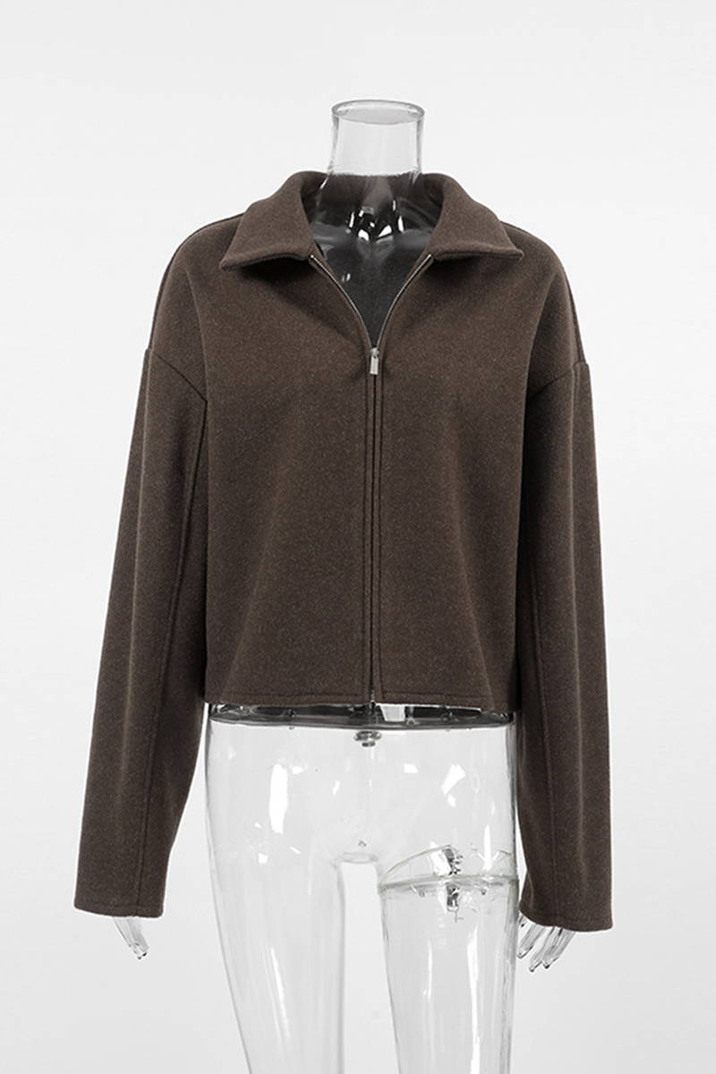 Casual Zippered Blazer with Turndown Collar for Effortless Style