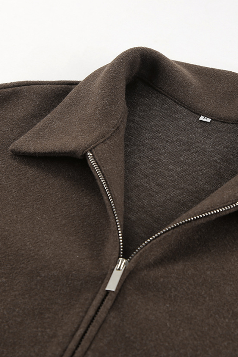 Casual Zippered Blazer with Turndown Collar for Effortless Style