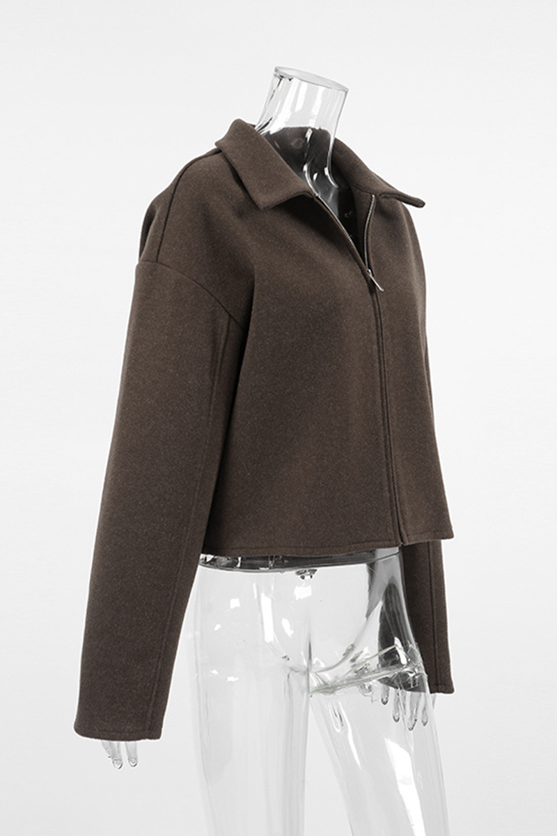 Casual Zippered Blazer with Turndown Collar for Effortless Style