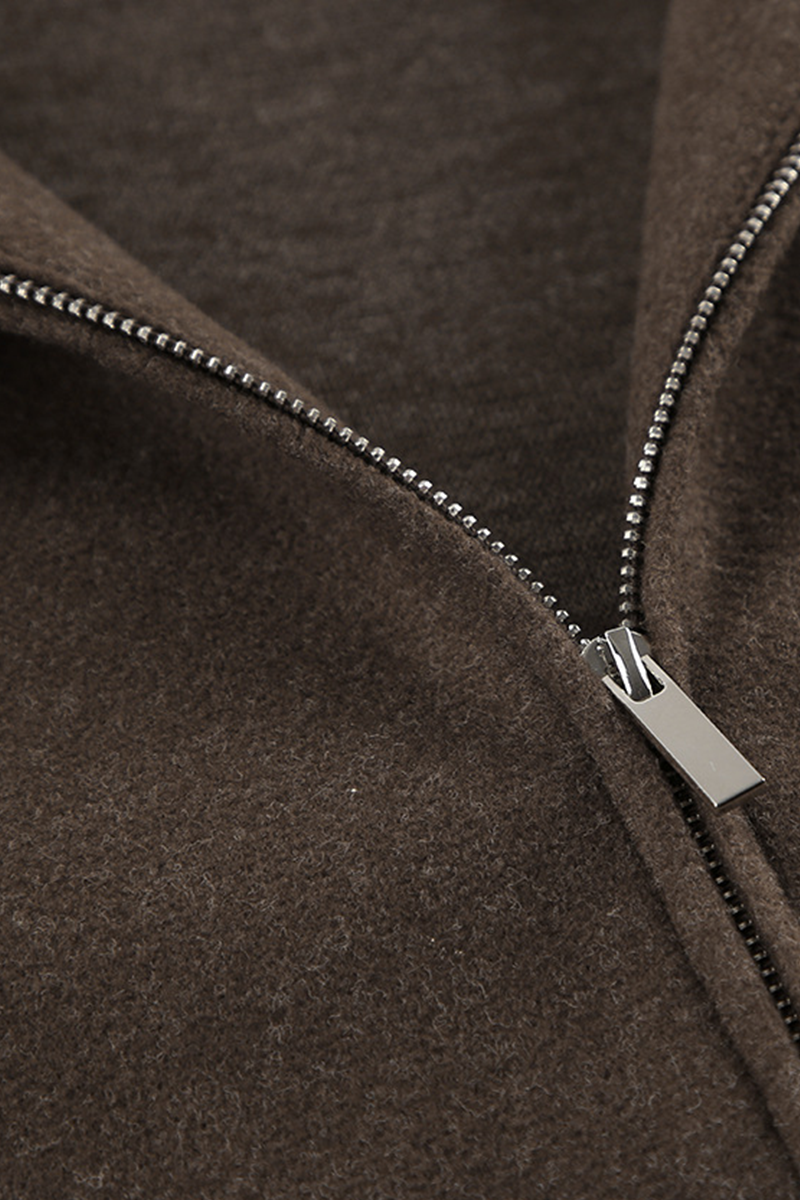 Casual Zippered Blazer with Turndown Collar for Effortless Style