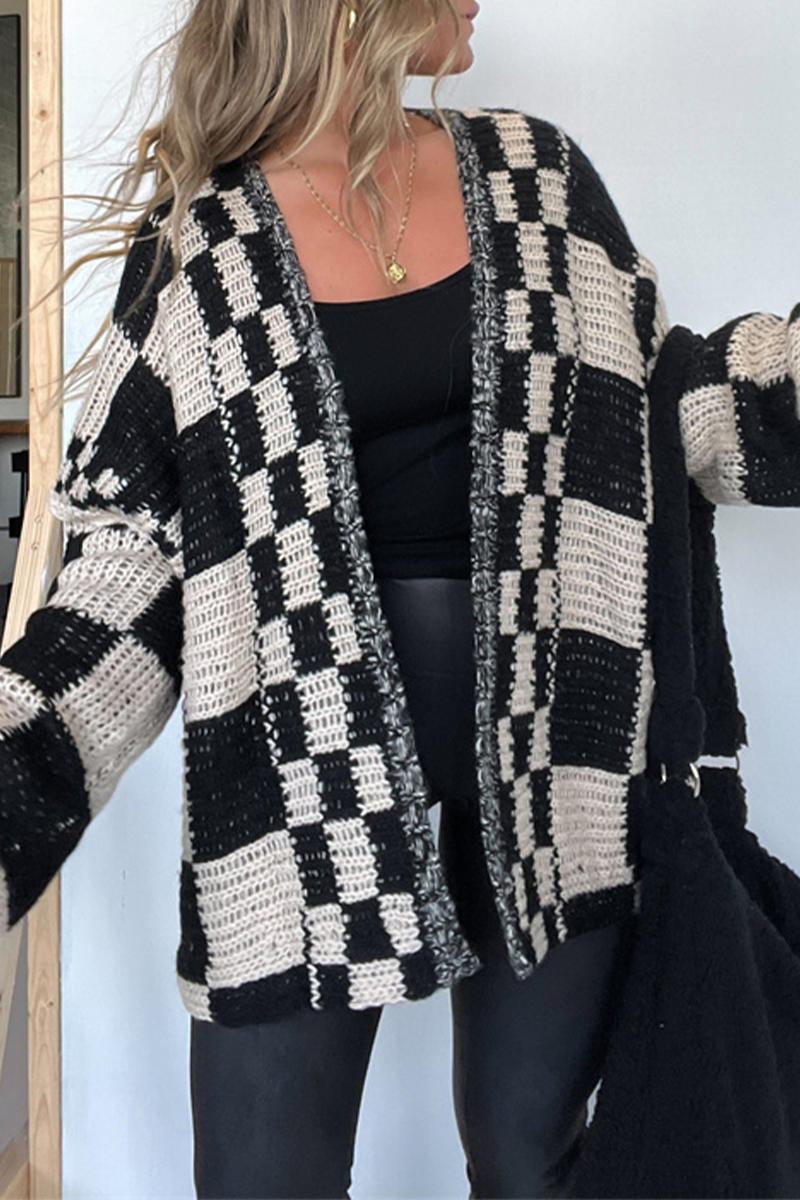 Bohonini Casual Plaid Weave V Neck Knitted Jacket, 3 Colors