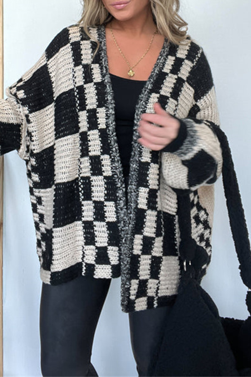 Bohonini Casual Plaid Weave V Neck Knitted Jacket, 3 Colors