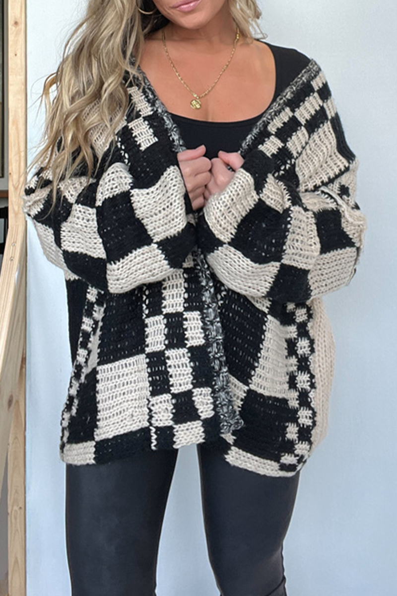 Bohonini Casual Plaid Weave V Neck Knitted Jacket, 3 Colors