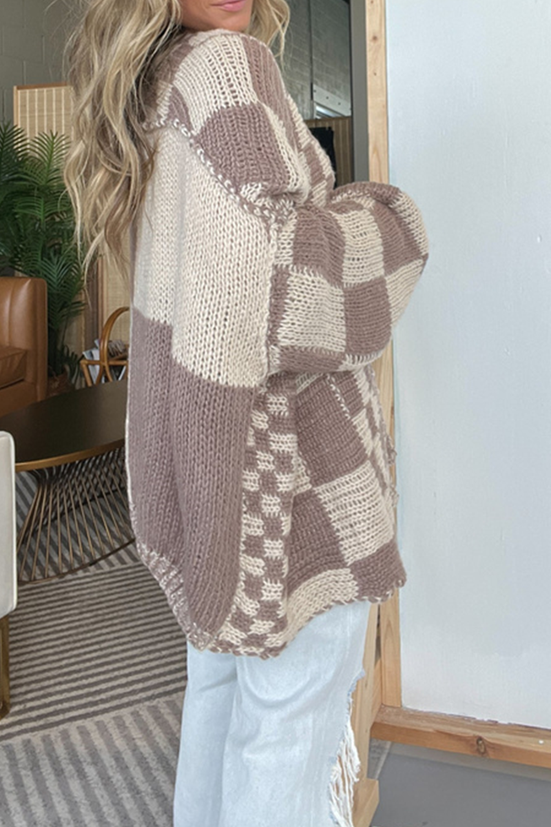 Bohonini Casual Plaid Weave V Neck Knitted Jacket, 3 Colors