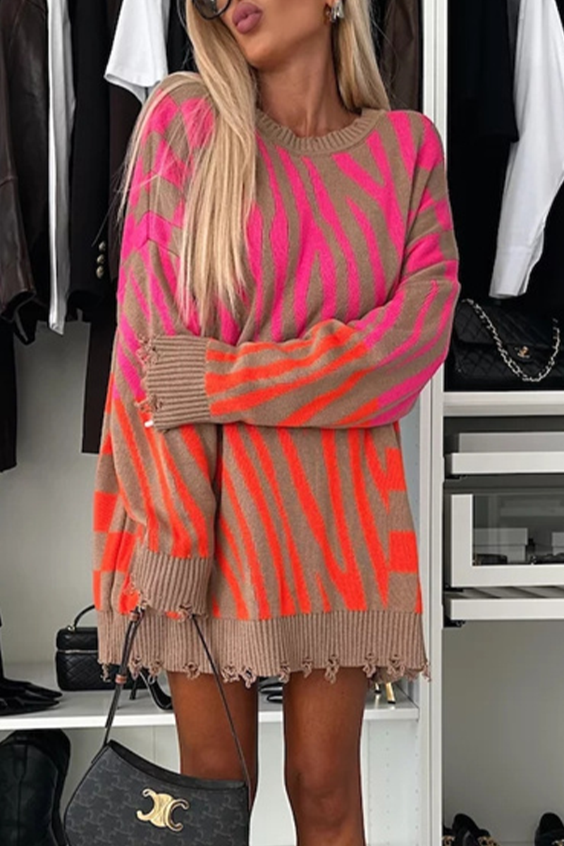 Bohonini Casual Stripe Irregular Weave Sweater Top