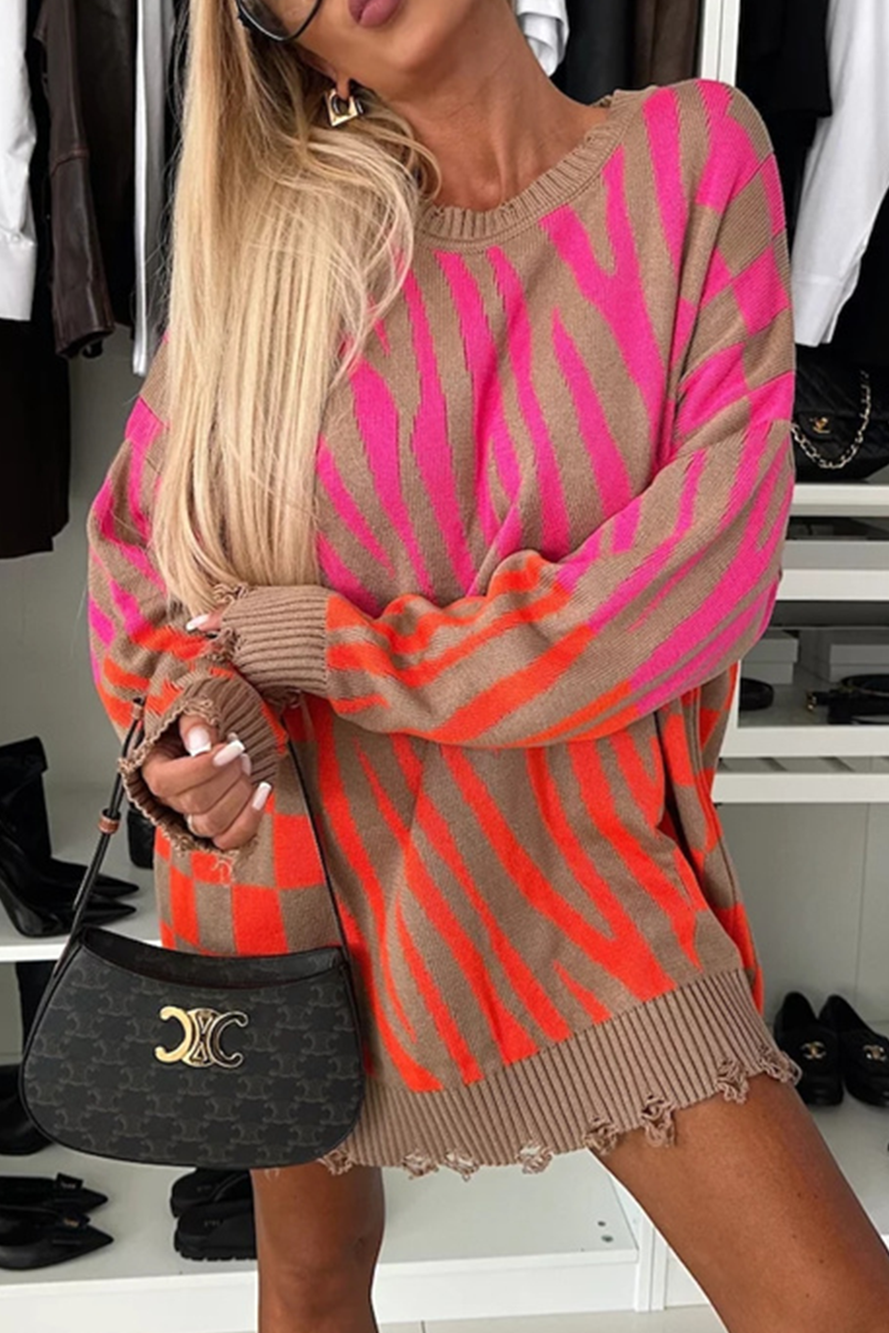 Bohonini Casual Stripe Irregular Weave Sweater Top