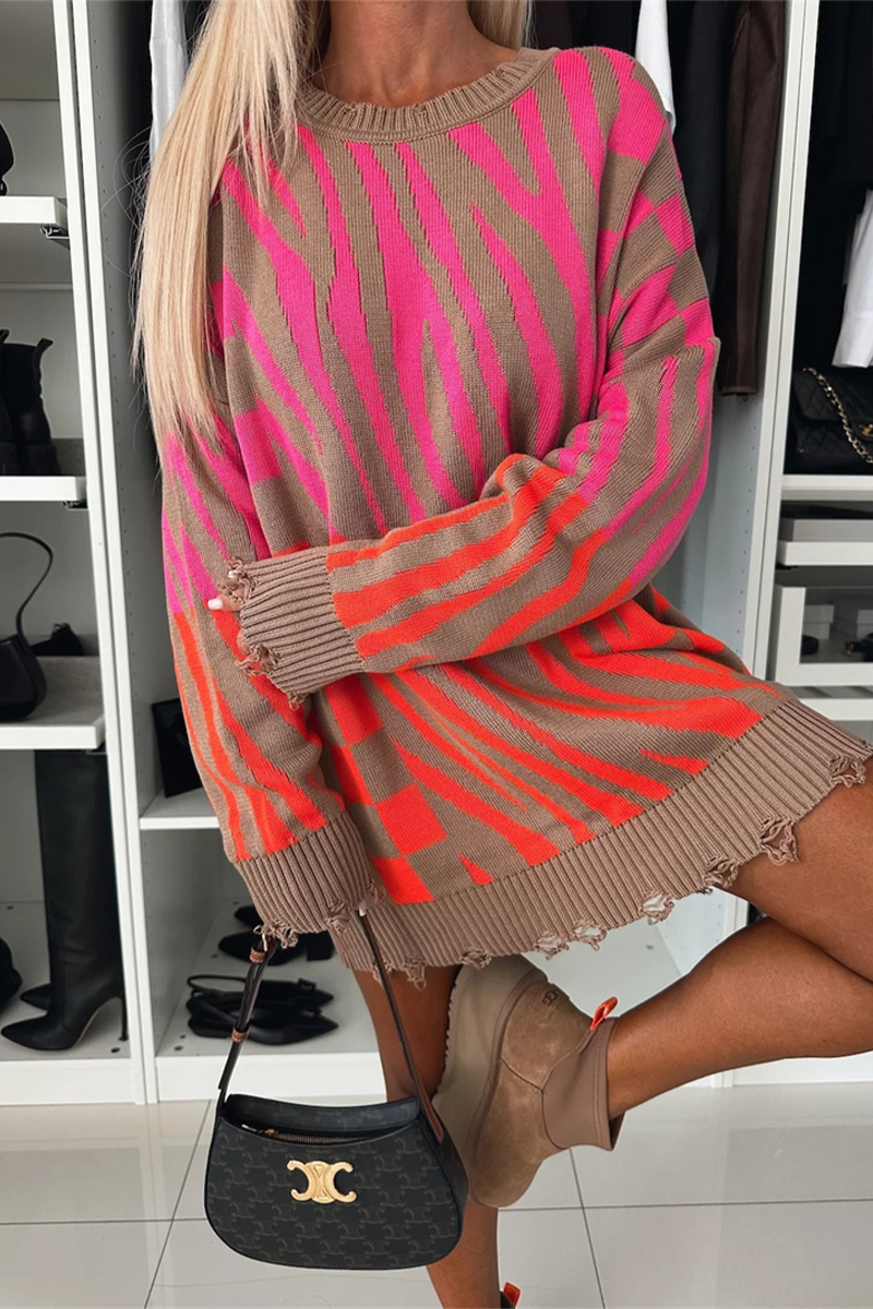 Bohonini Casual Stripe Irregular Weave Sweater Top