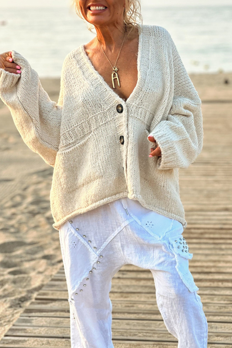 Bohonini V Neck Knitted Jacket with Pocket Buttons for Comfort