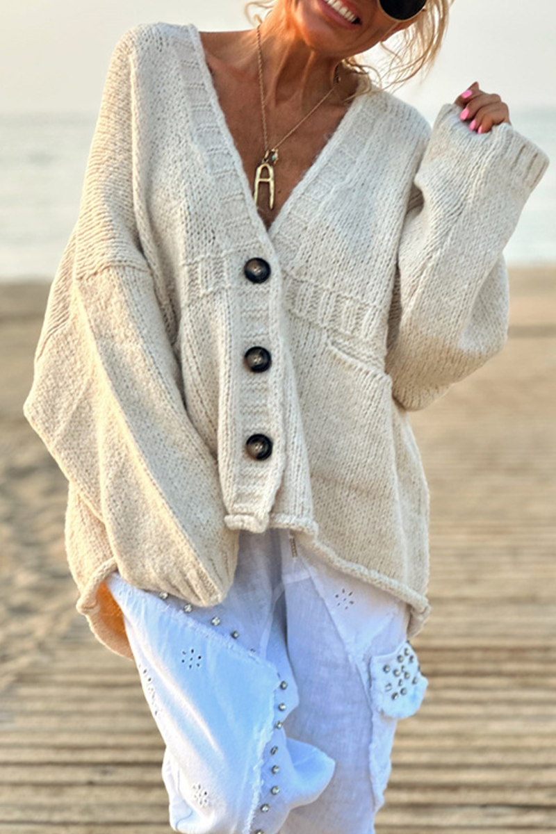 Bohonini V Neck Knitted Jacket with Pocket Buttons for Comfort