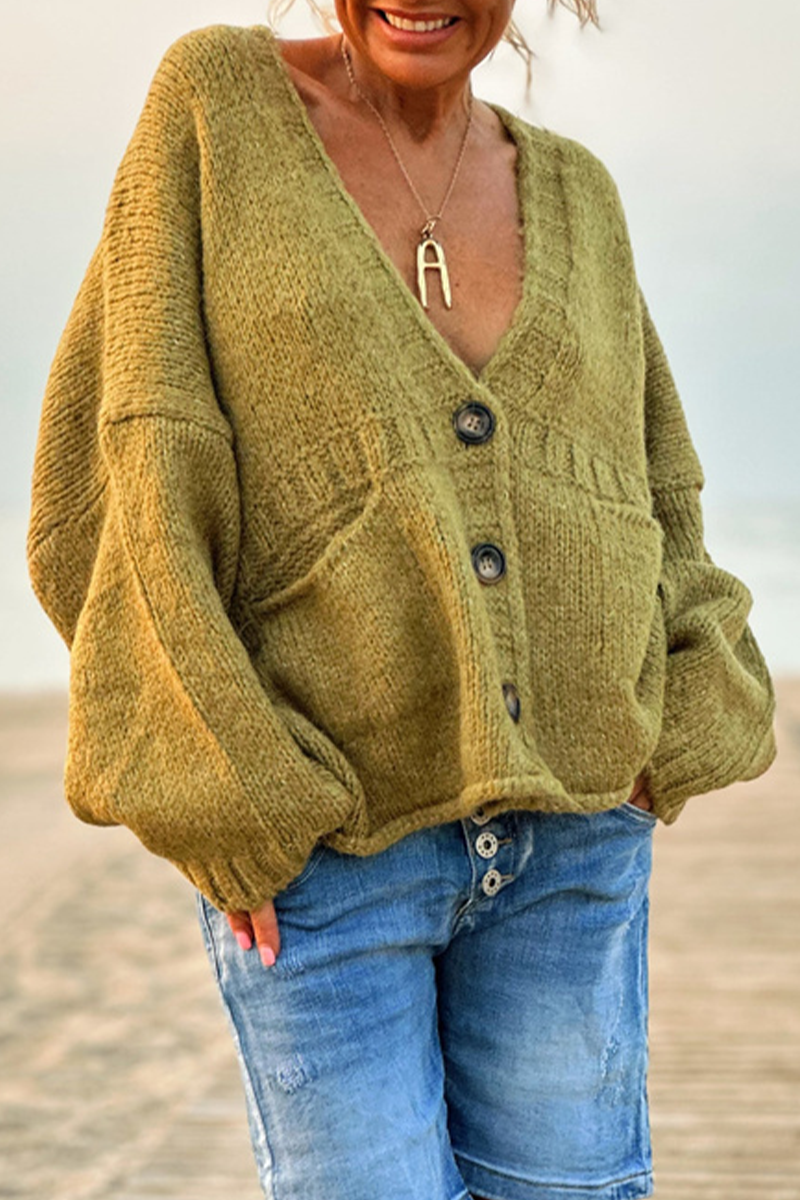 Bohonini V Neck Knitted Jacket with Pocket Buttons for Comfort