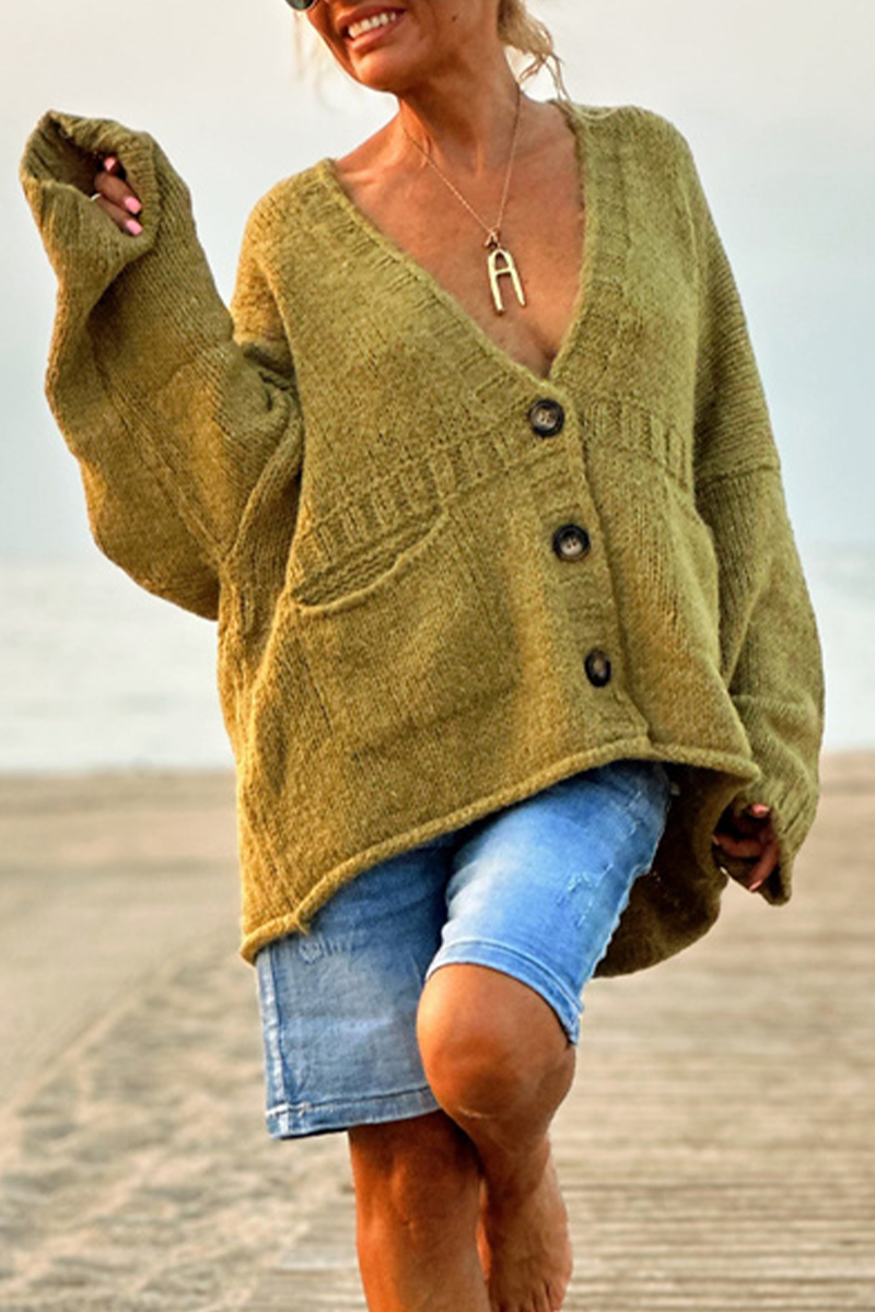 Bohonini V Neck Knitted Jacket with Pocket Buttons for Comfort