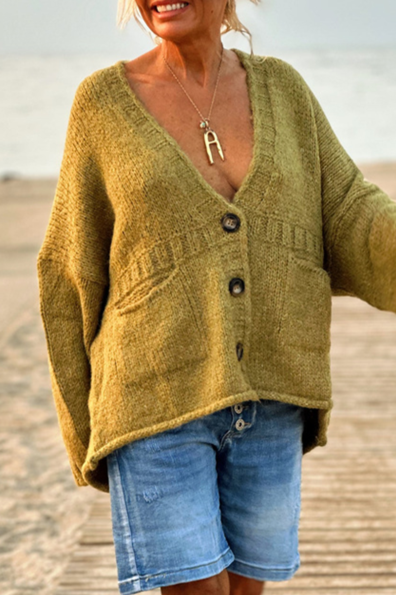 Bohonini V Neck Knitted Jacket with Pocket Buttons for Comfort