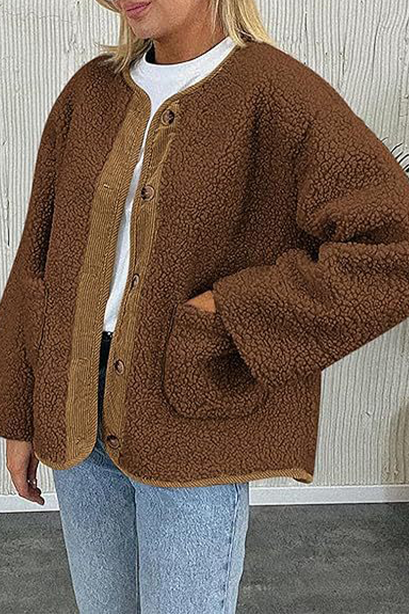 Stylish Contrast Pocket O Neck Blazer Jacket in 6 Colors