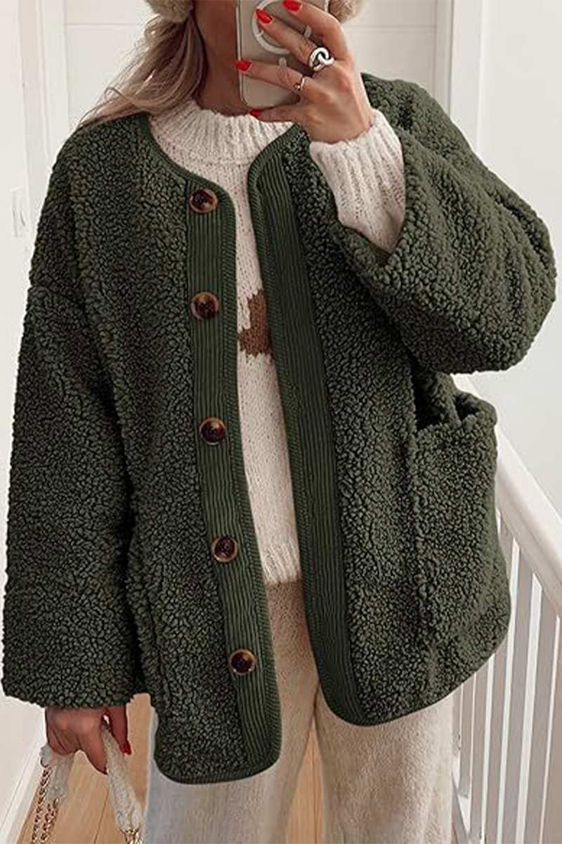 Stylish Contrast Pocket O Neck Blazer Jacket in 6 Colors