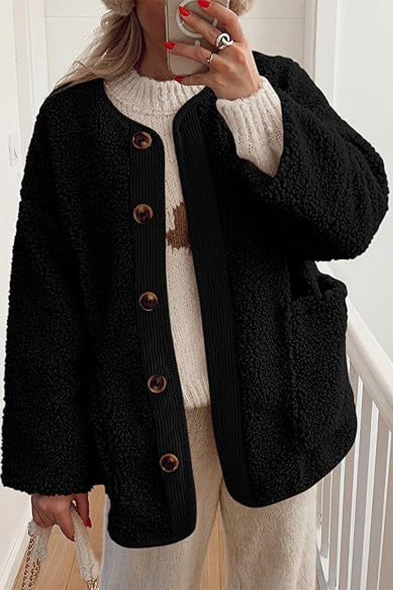 Stylish Contrast Pocket O Neck Blazer Jacket in 6 Colors