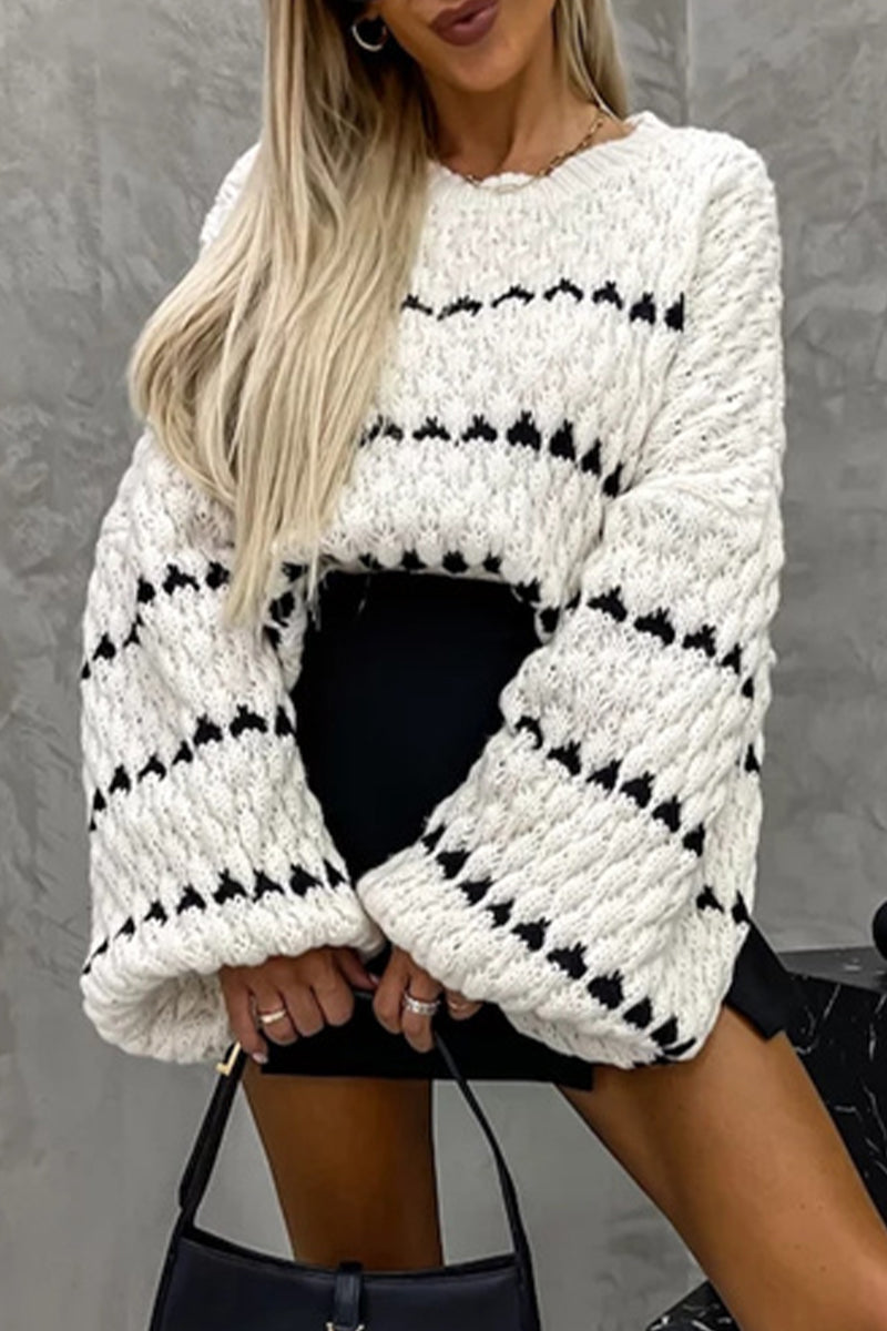 Bohonini Casual Stripe Patchwork O Neck Sweater for Style