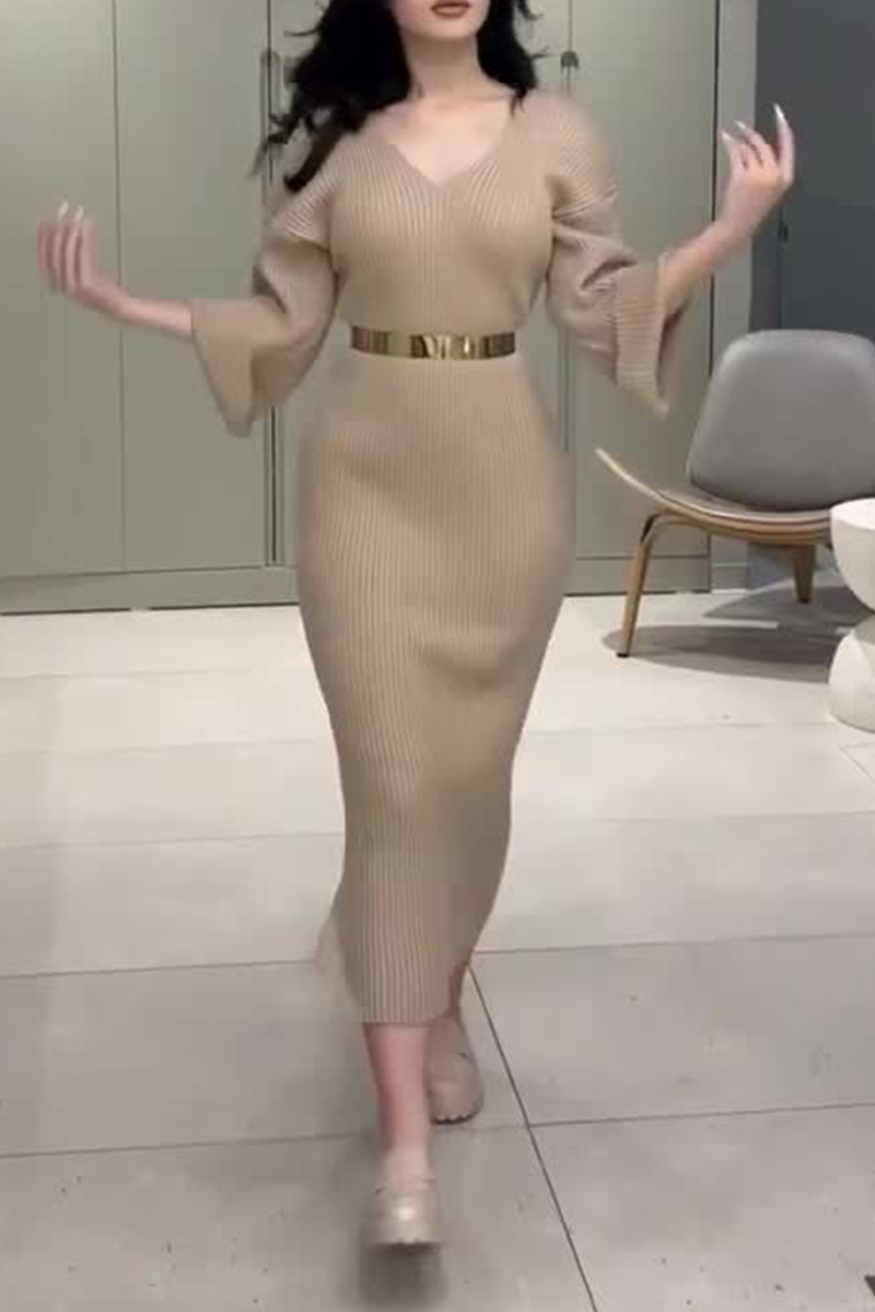 Casual Buttons With Belt O Neck Long Sleeve Dresses(4 Colors)