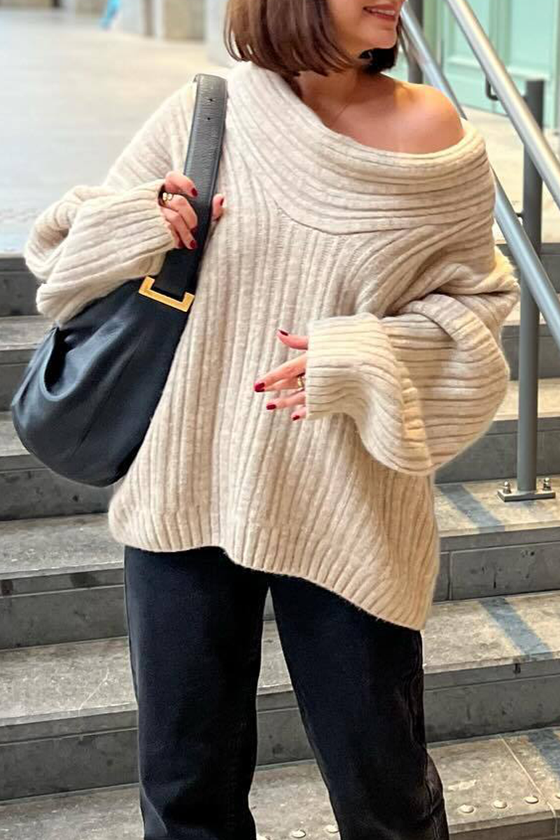 Florcoo Off Shoulder Irregular Sweater in Solid Colors
