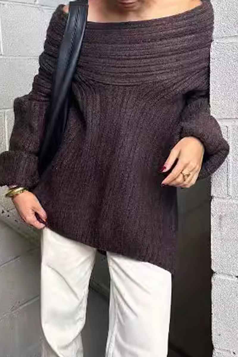 Florcoo Off Shoulder Irregular Sweater in Solid Colors