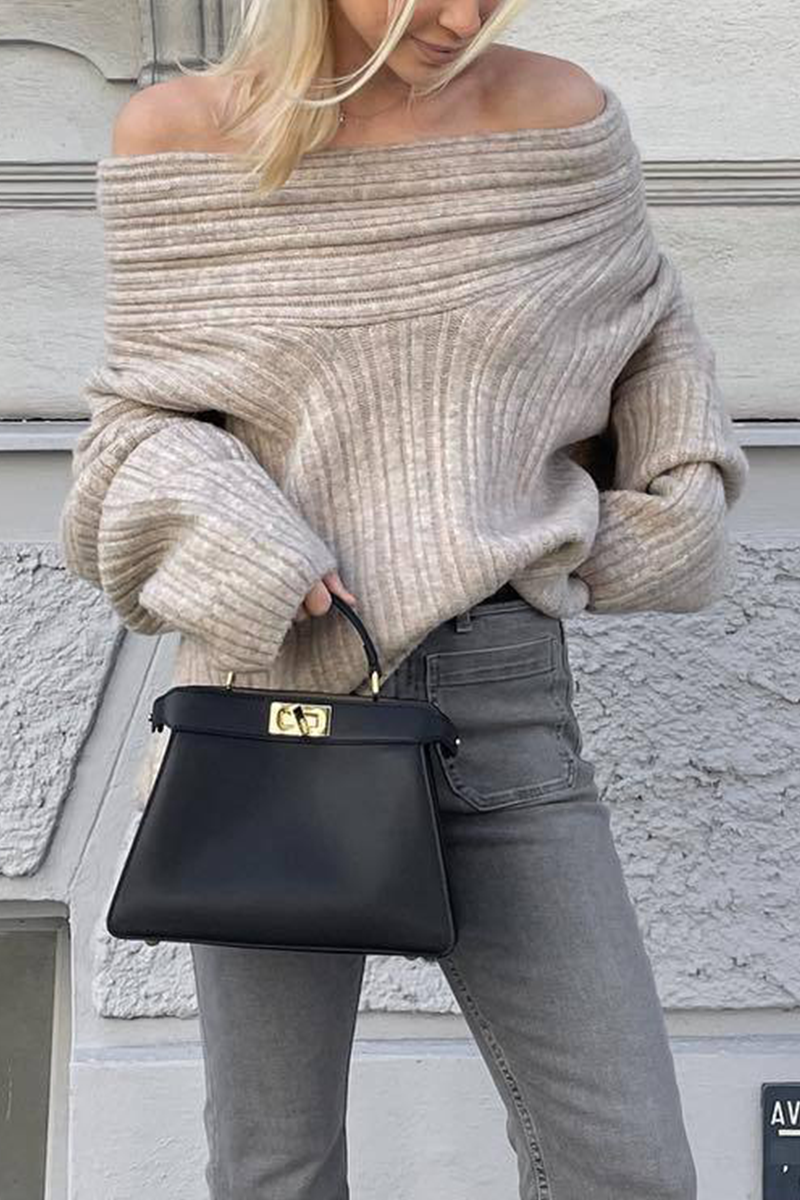 Florcoo Off Shoulder Irregular Sweater in Solid Colors