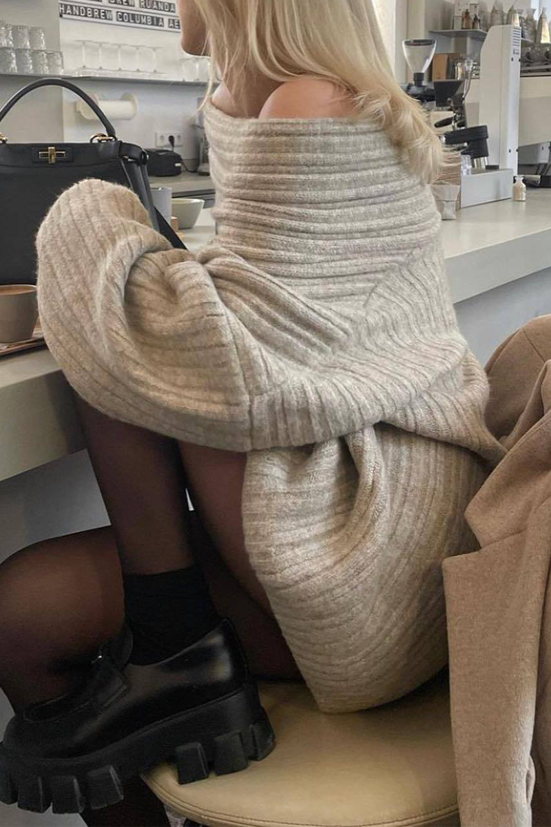 Florcoo Off Shoulder Irregular Sweater in Solid Colors