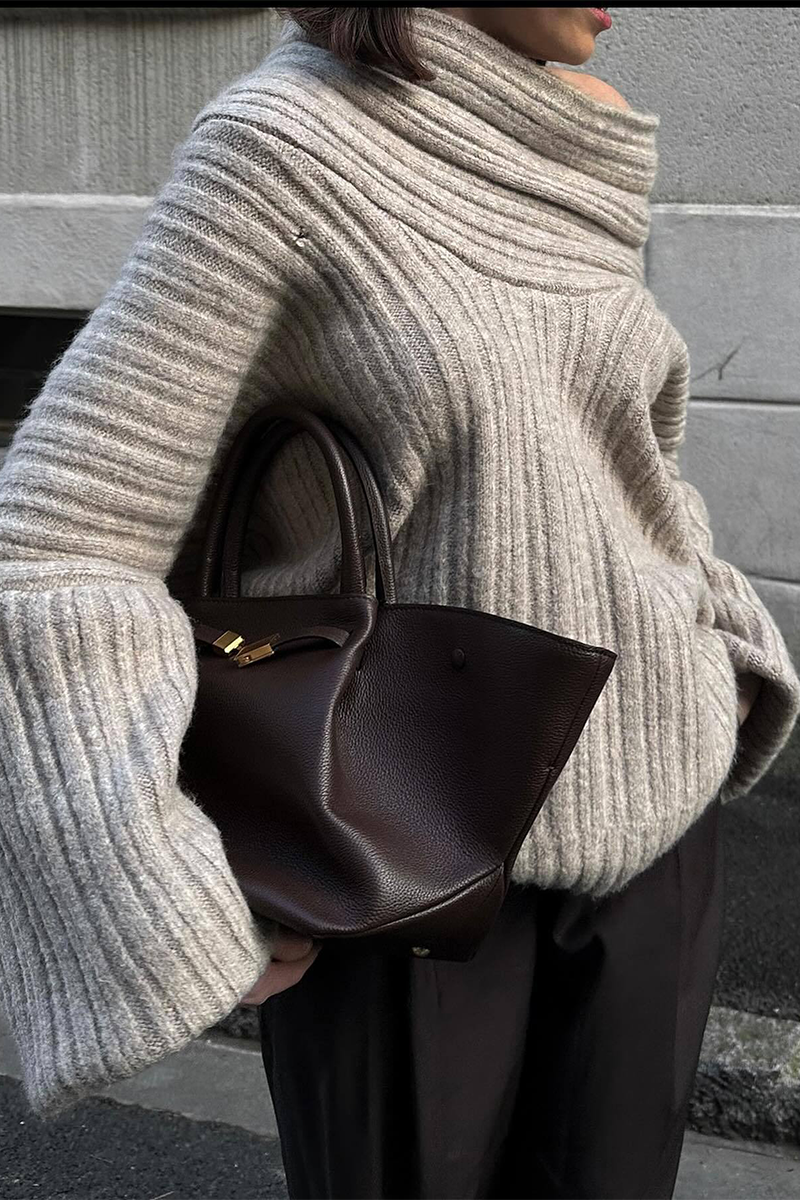 Florcoo Off Shoulder Irregular Sweater in Solid Colors