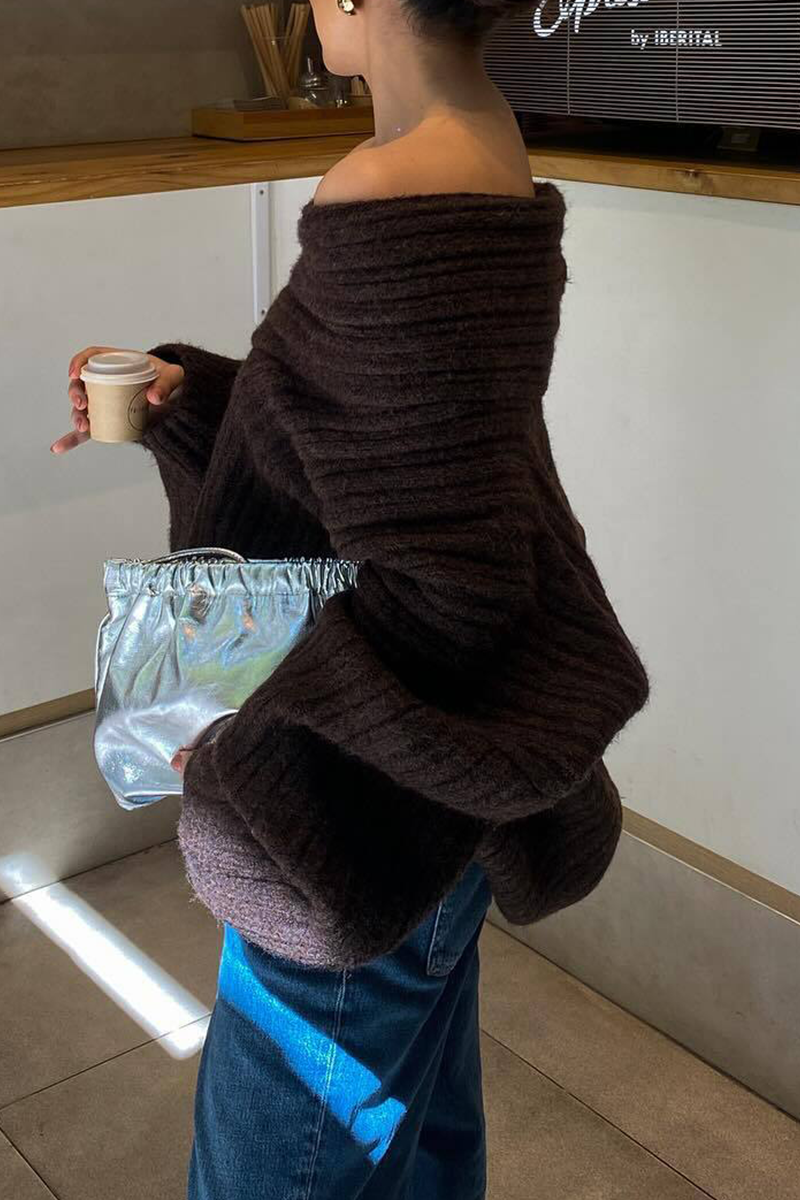 Florcoo Off Shoulder Irregular Sweater in Solid Colors