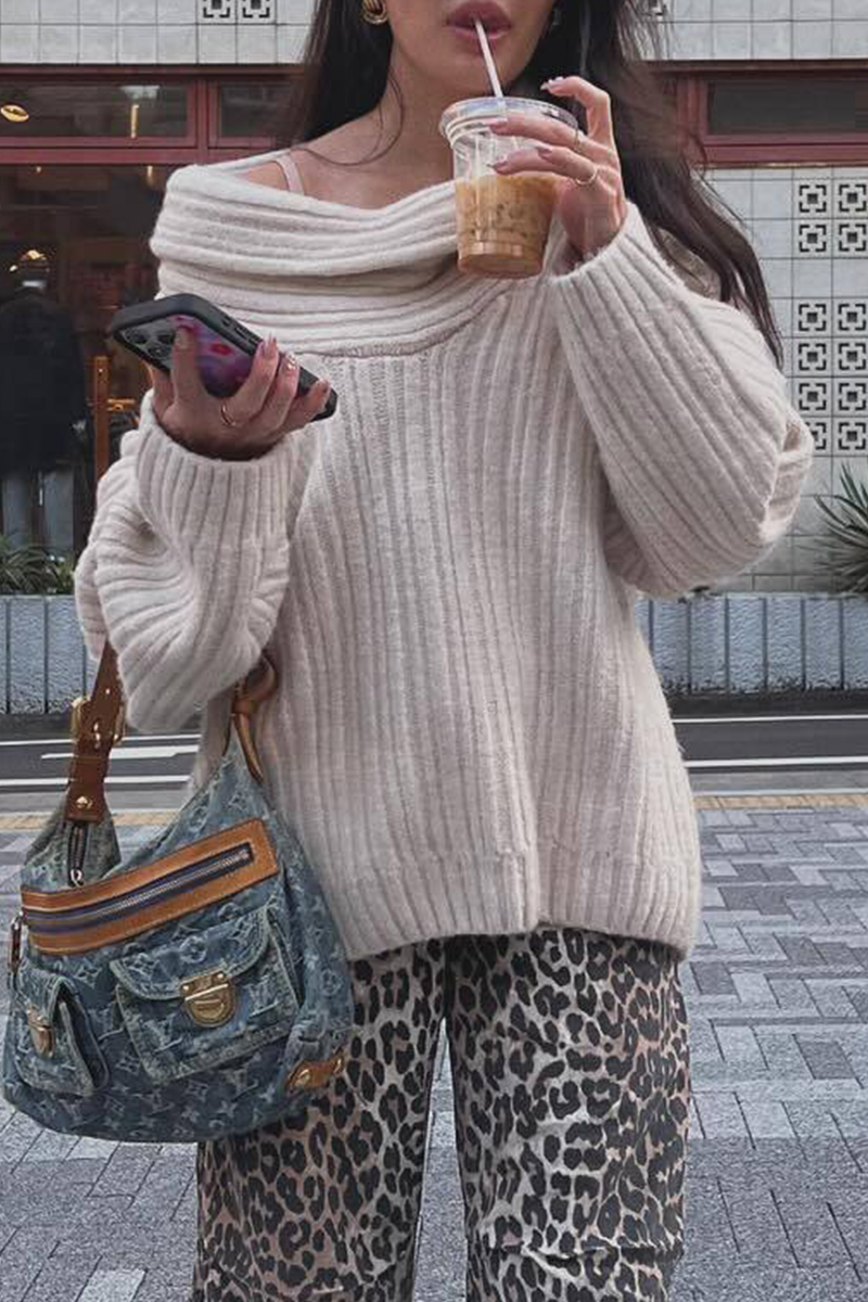 Florcoo Off Shoulder Irregular Sweater in Solid Colors