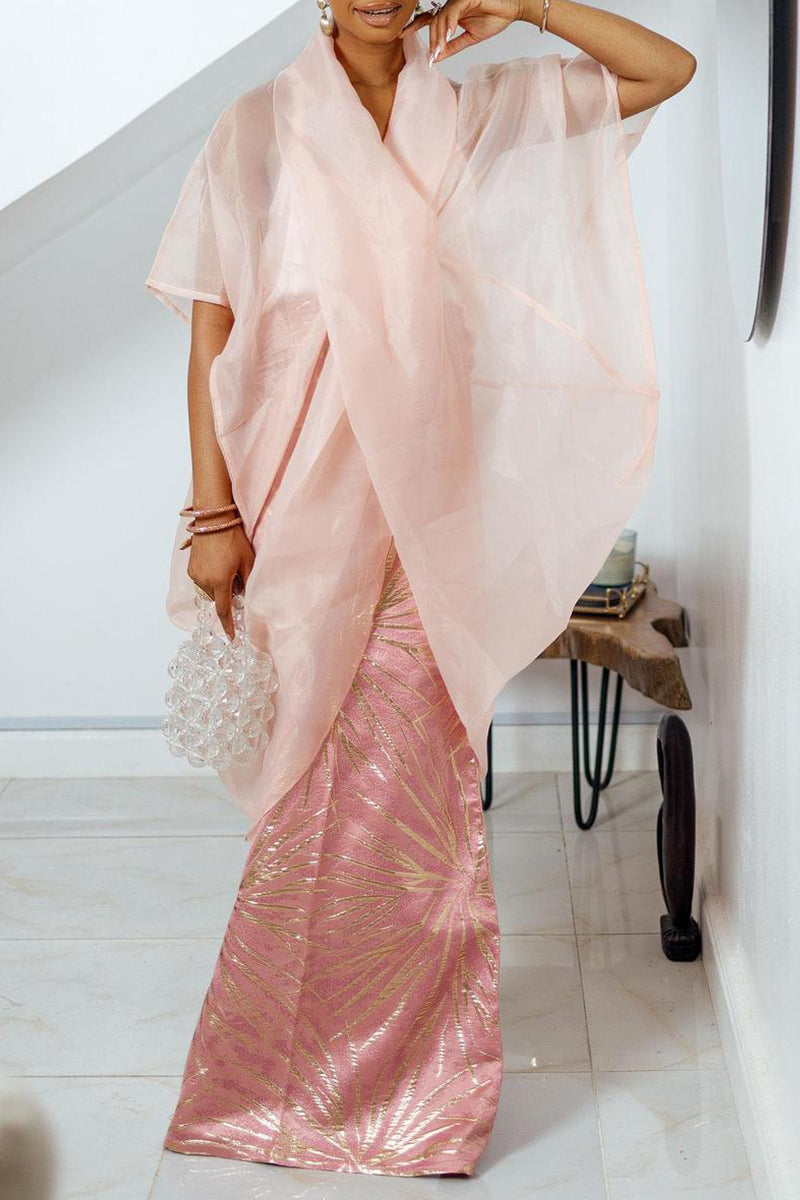 Casual Patchwork See-Through V Neck T-Shirts(3 Colors) - Fashionpara