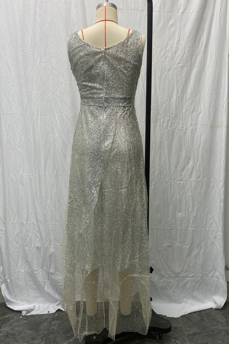 Sexy Gradient Sequined V Neck Evening Dresses - Fashionpara