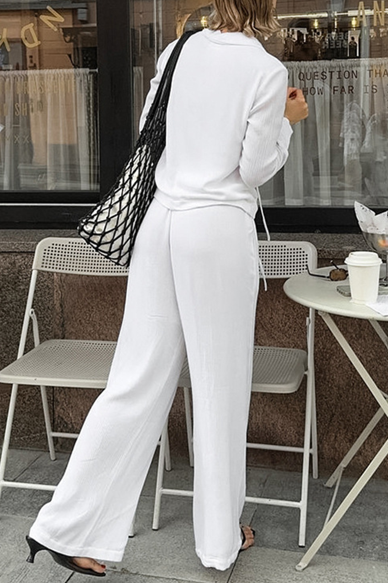 Casual Street Pocket Lace Up Turndown Collar Long Sleeve Two Pieces - Fashionpara