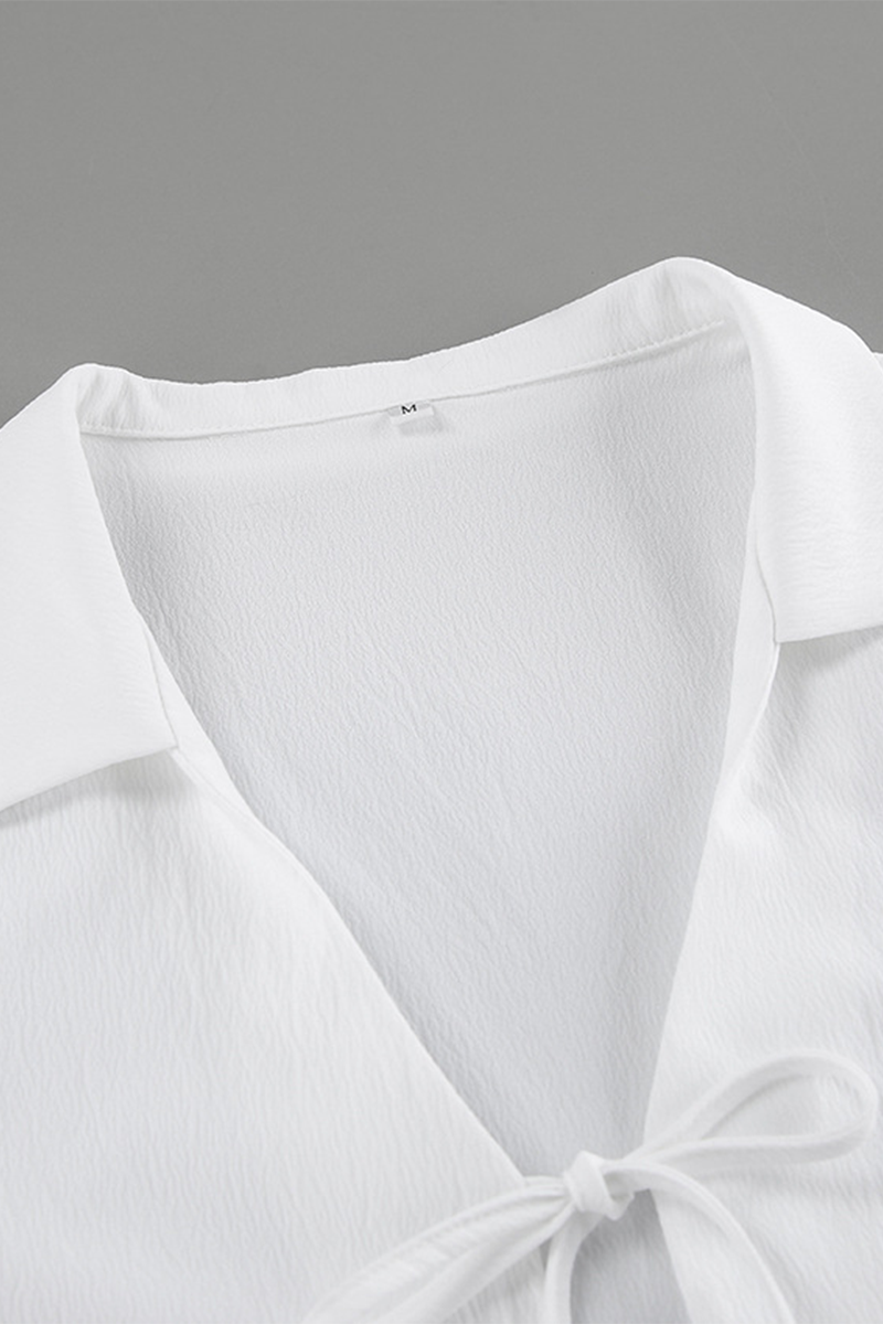 Casual Street Pocket Lace Up Turndown Collar Long Sleeve Two Pieces - Fashionpara