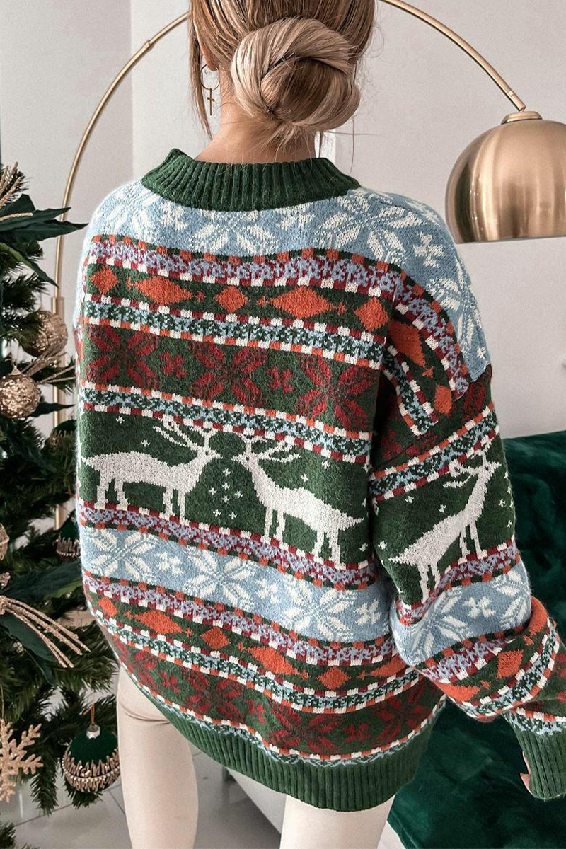 Wapiti Contrast Snowflake Knit Sweater in Three Colors