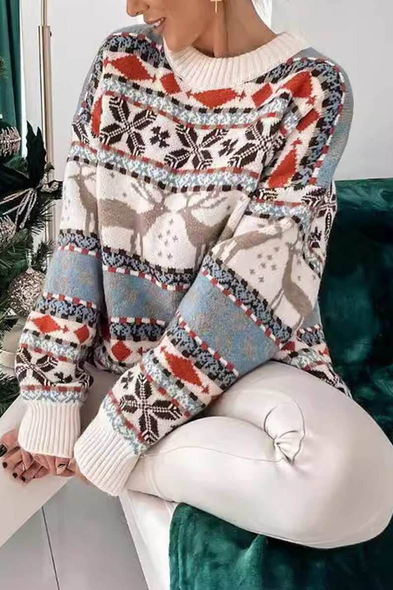 Wapiti Contrast Snowflake Knit Sweater in Three Colors