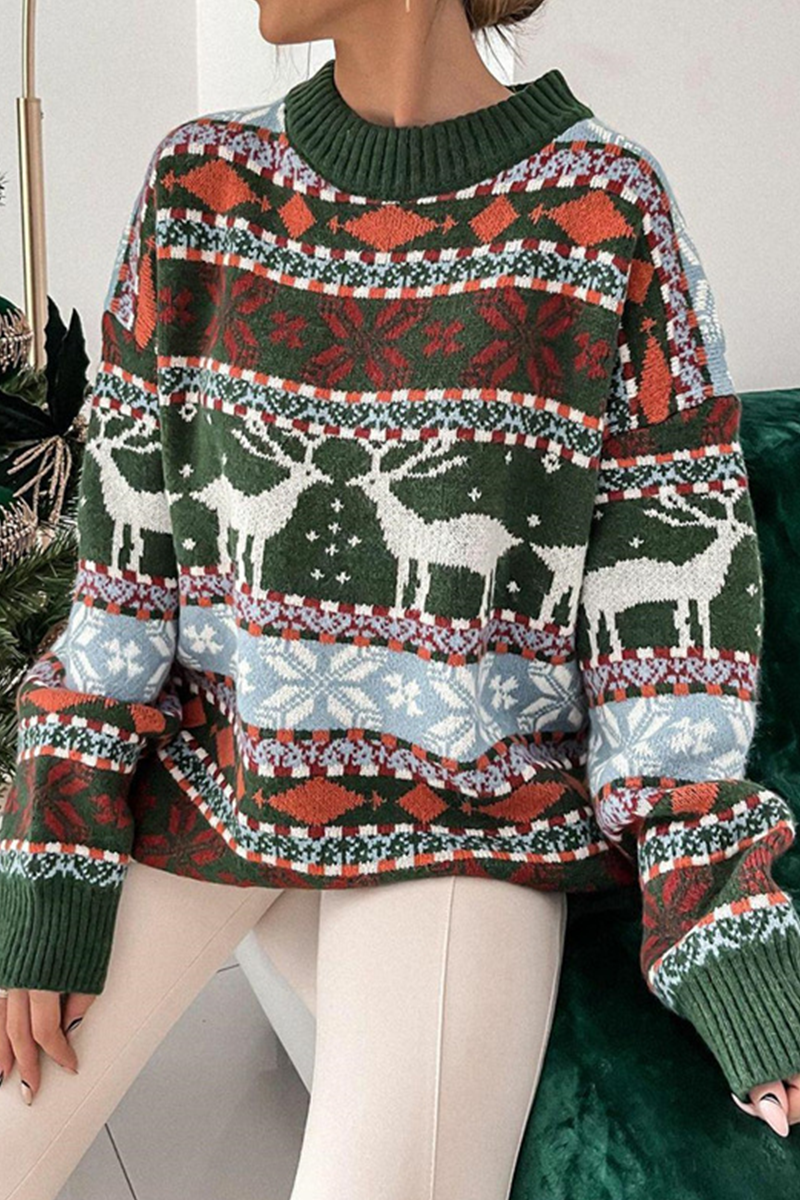 Wapiti Contrast Snowflake Knit Sweater in Three Colors