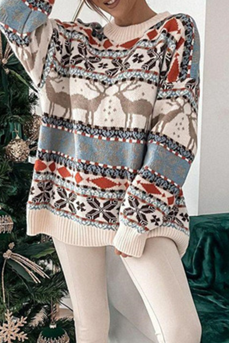 Wapiti Contrast Snowflake Knit Sweater in Three Colors
