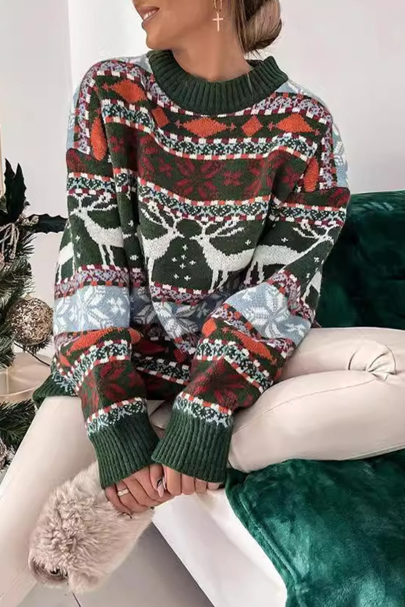 Wapiti Contrast Snowflake Knit Sweater in Three Colors