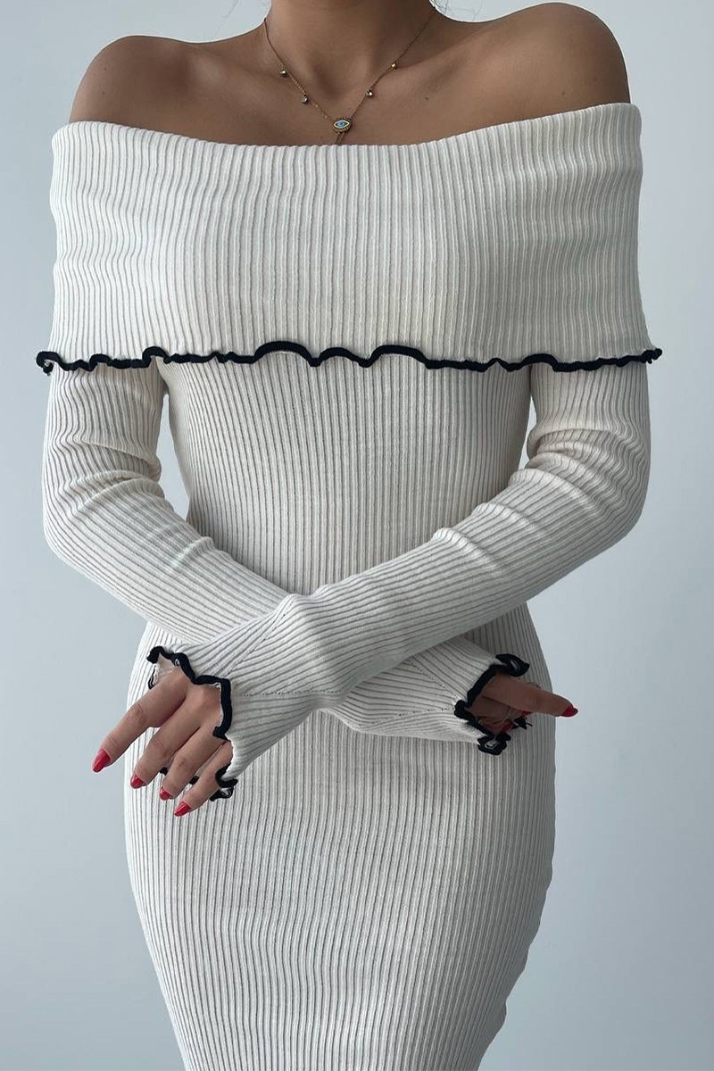 Sexy Patchwork Contrast Potholes Off Shoulder One Step Skirt Dresses - Fashionpara