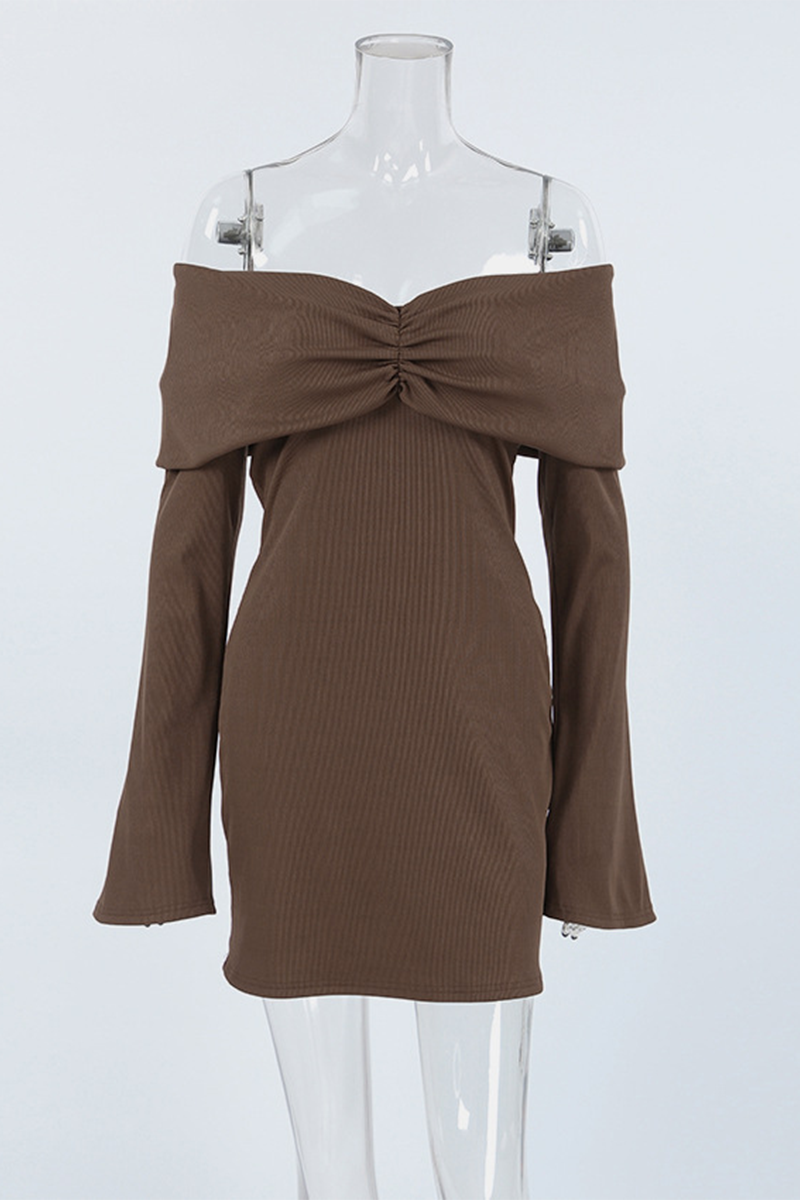 Sexy Ruched Off Shoulder Wrapped Skirt Dresses - Fashionpara