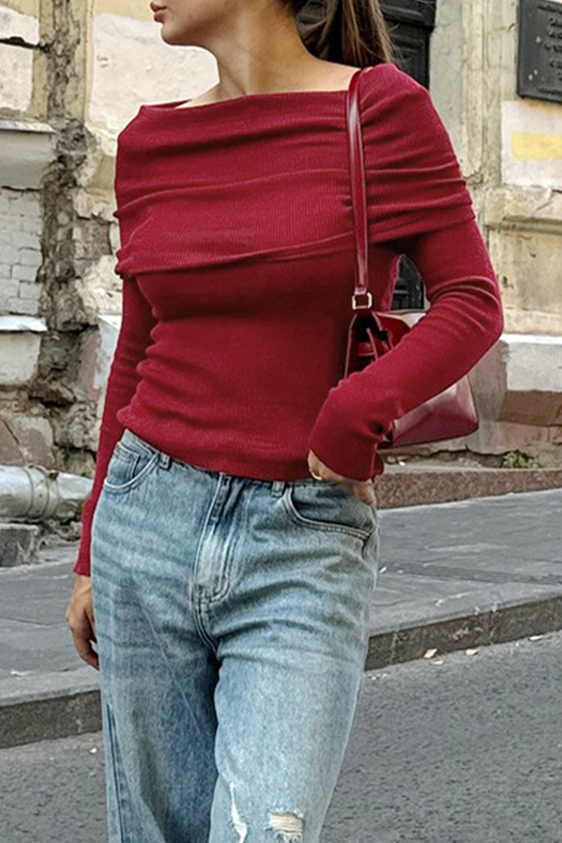 Sexy Solid Color Ruched Off Shoulder Tops - Fashionpara