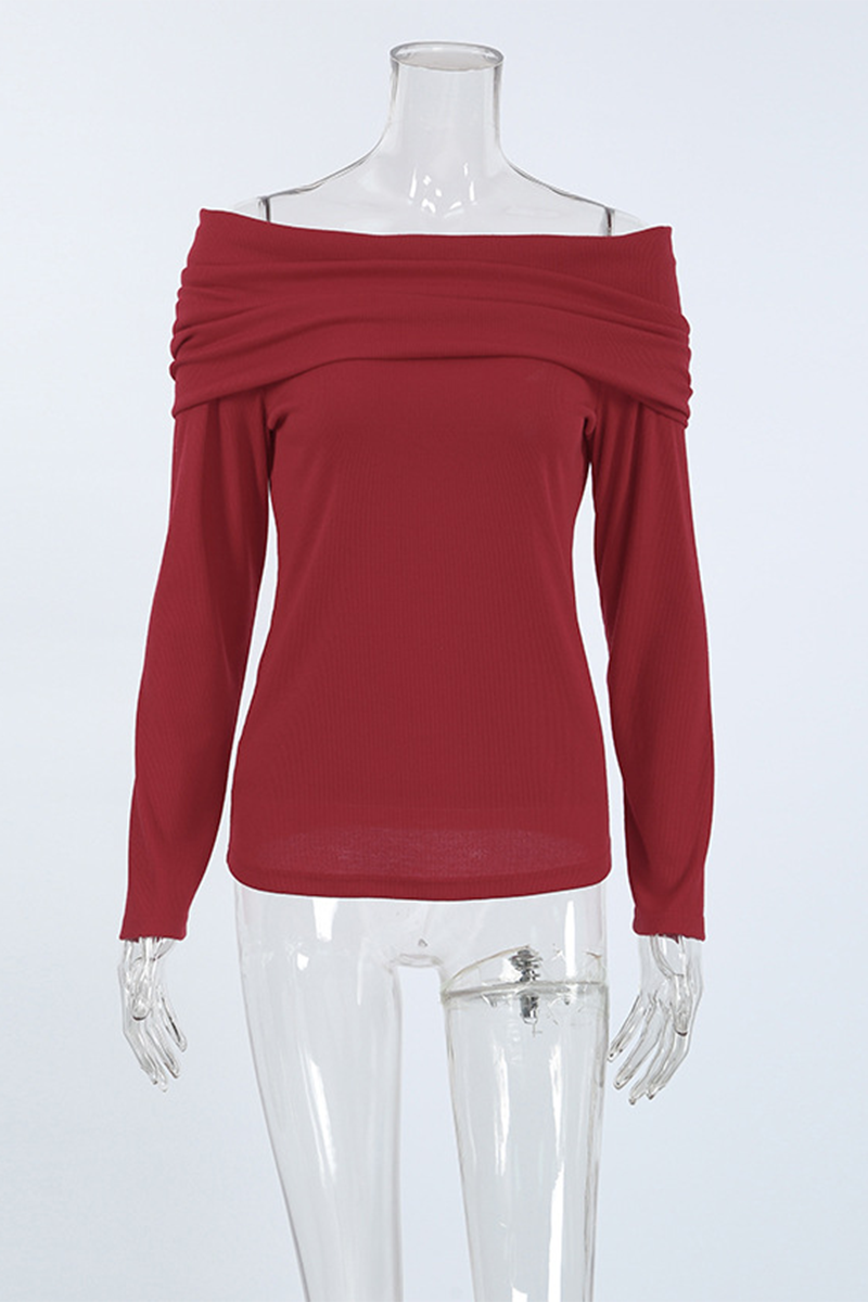 Sexy Solid Color Ruched Off Shoulder Tops - Fashionpara
