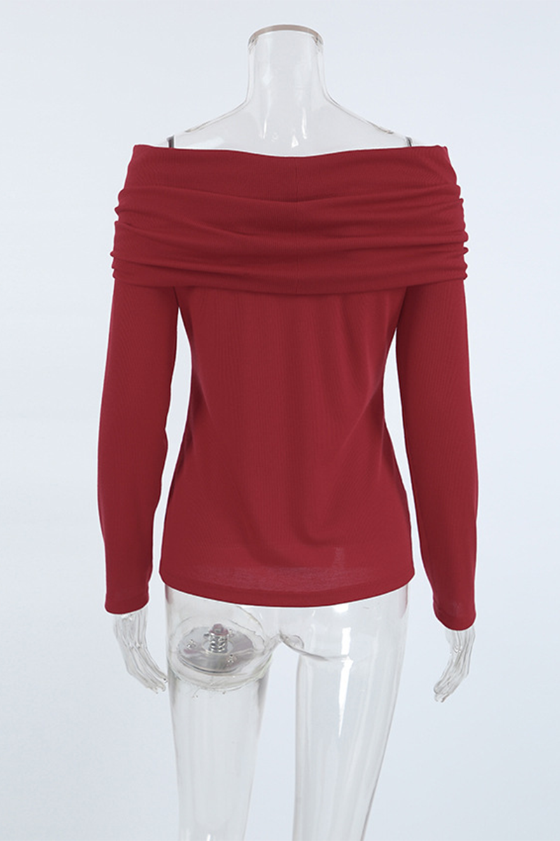 Sexy Solid Color Ruched Off Shoulder Tops - Fashionpara