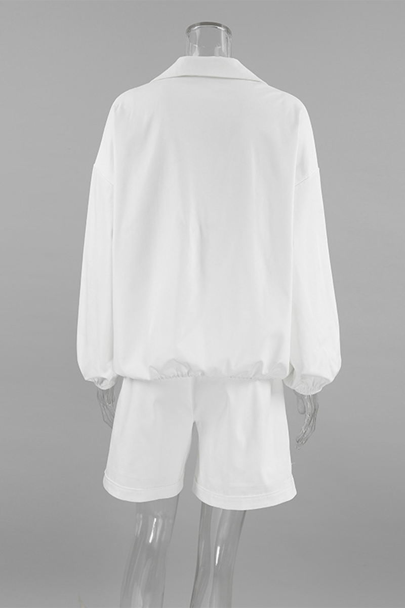 Casual Street Draw String Pocket Buttons Turndown Collar Long Sleeve Two Pieces - Fashionpara